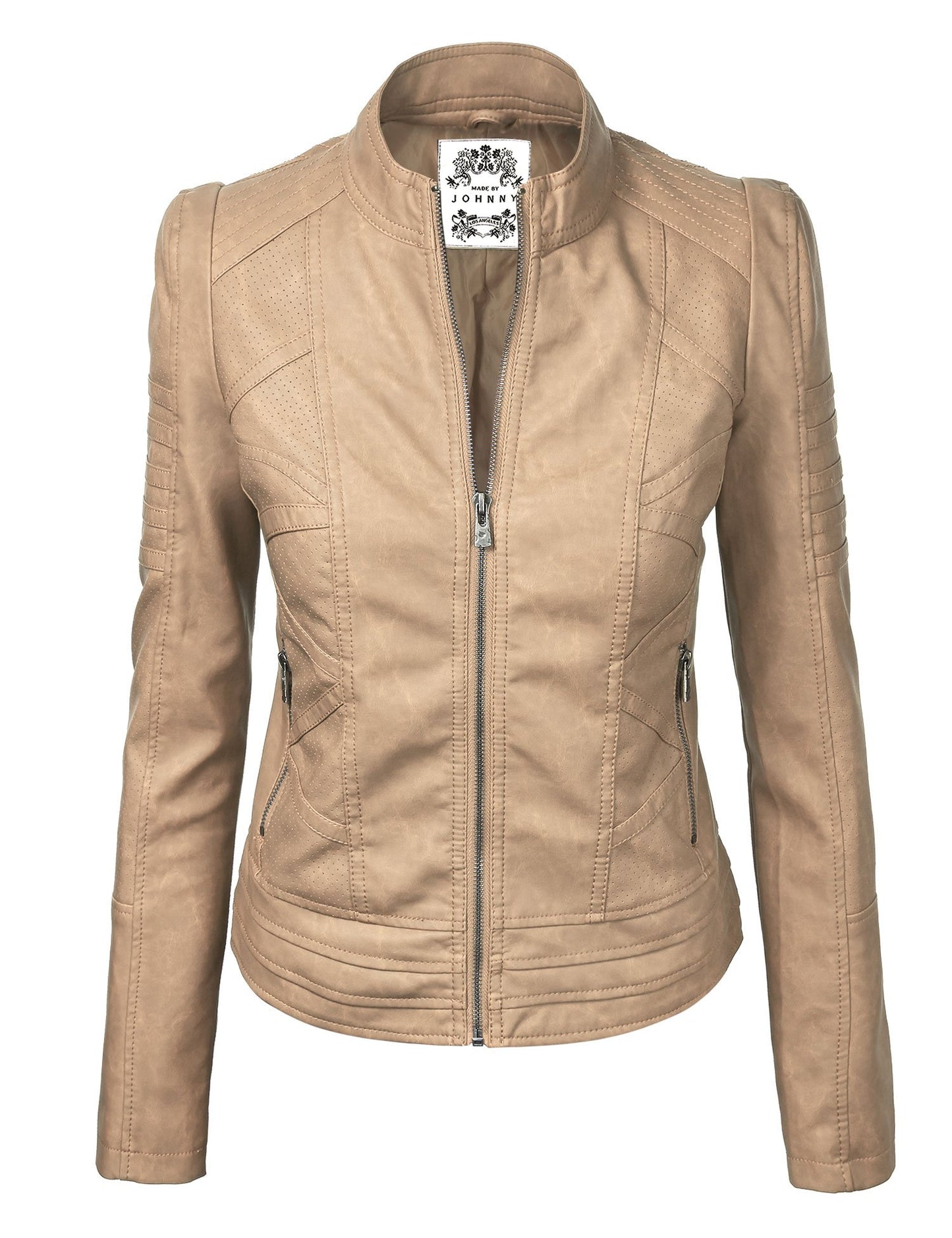 Made By Johnny MBJ WJC746 Womens Vegan Leather Motorcycle Jacket XXL Khaki