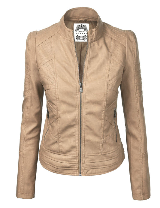 Made By Johnny MBJ WJC746 Womens Vegan Leather Motorcycle Jacket XXL Khaki