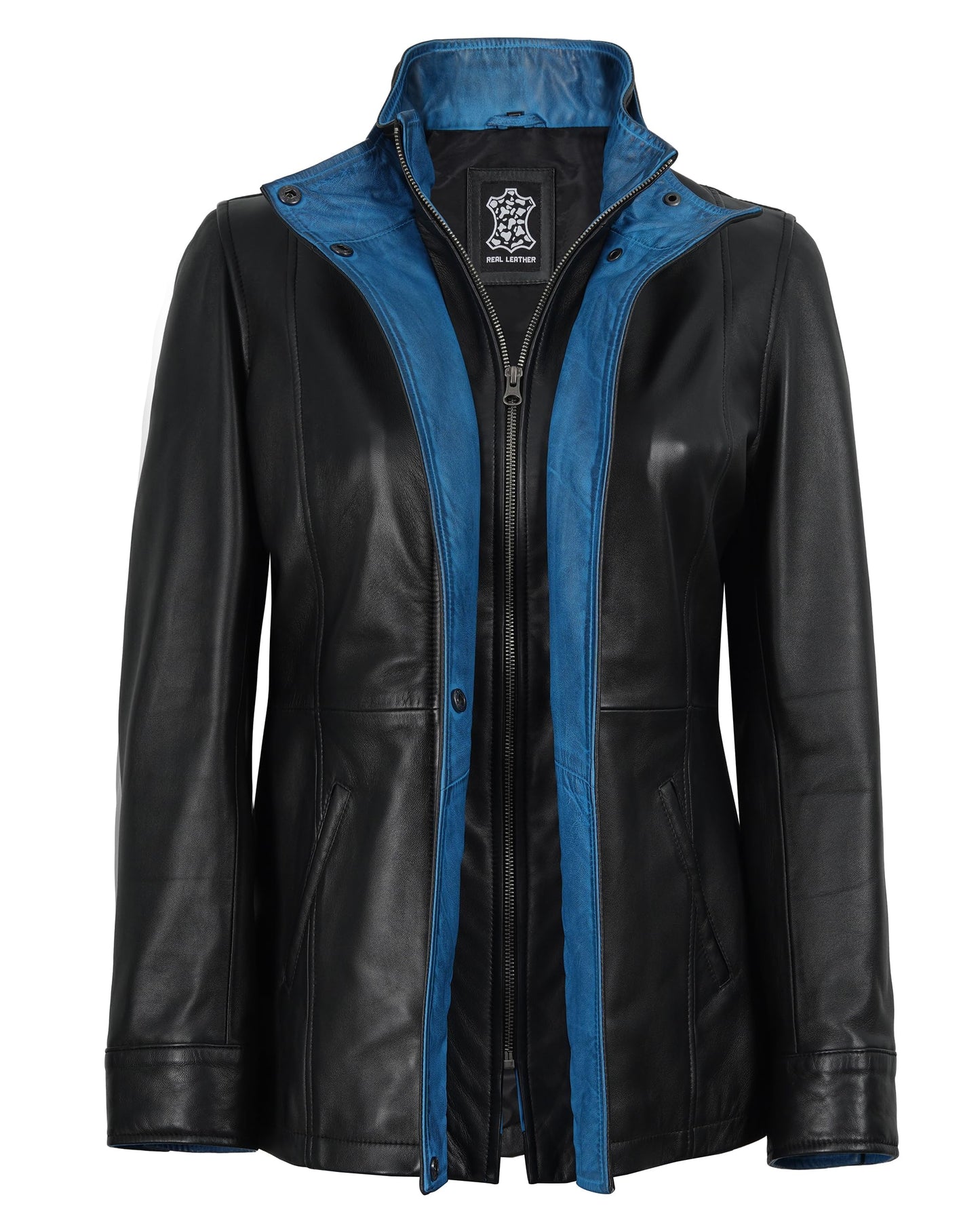 Decrum Leather Jackets Women Real - Womens Stylish Leather Jacket | [1332604] Erin Black & Blue, L