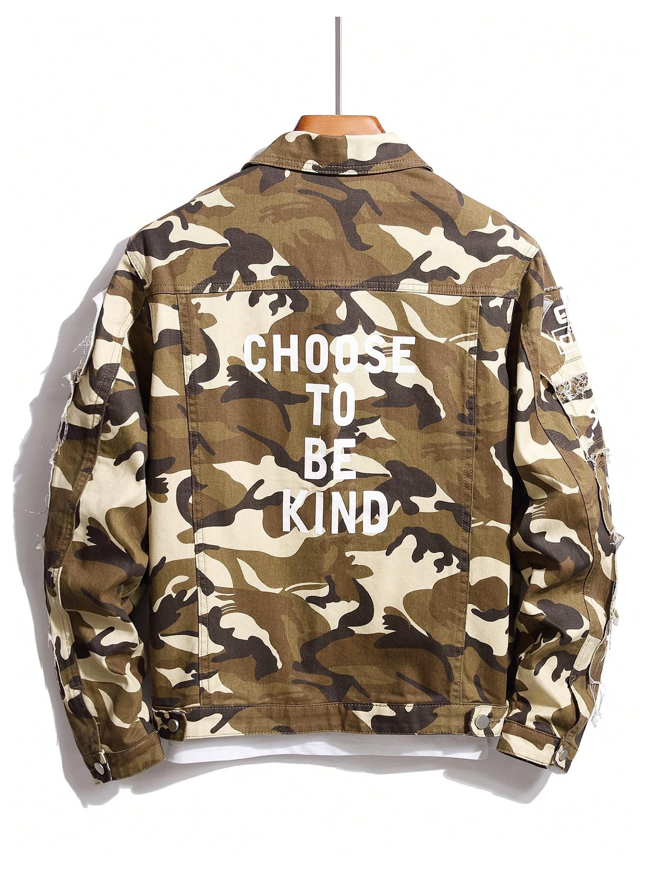 SOLY HUX Men's Denim Jacket Letter Graphic Button Down Flap Pocket Long Sleeve Streetwear Jacket Multicolor Camo Small