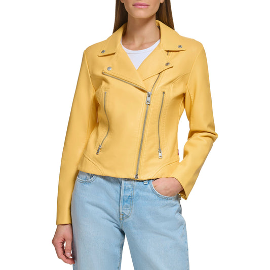 Levi's Women's Faux Leather Asymmetrical Moto Jacket, Amber Cream, Large