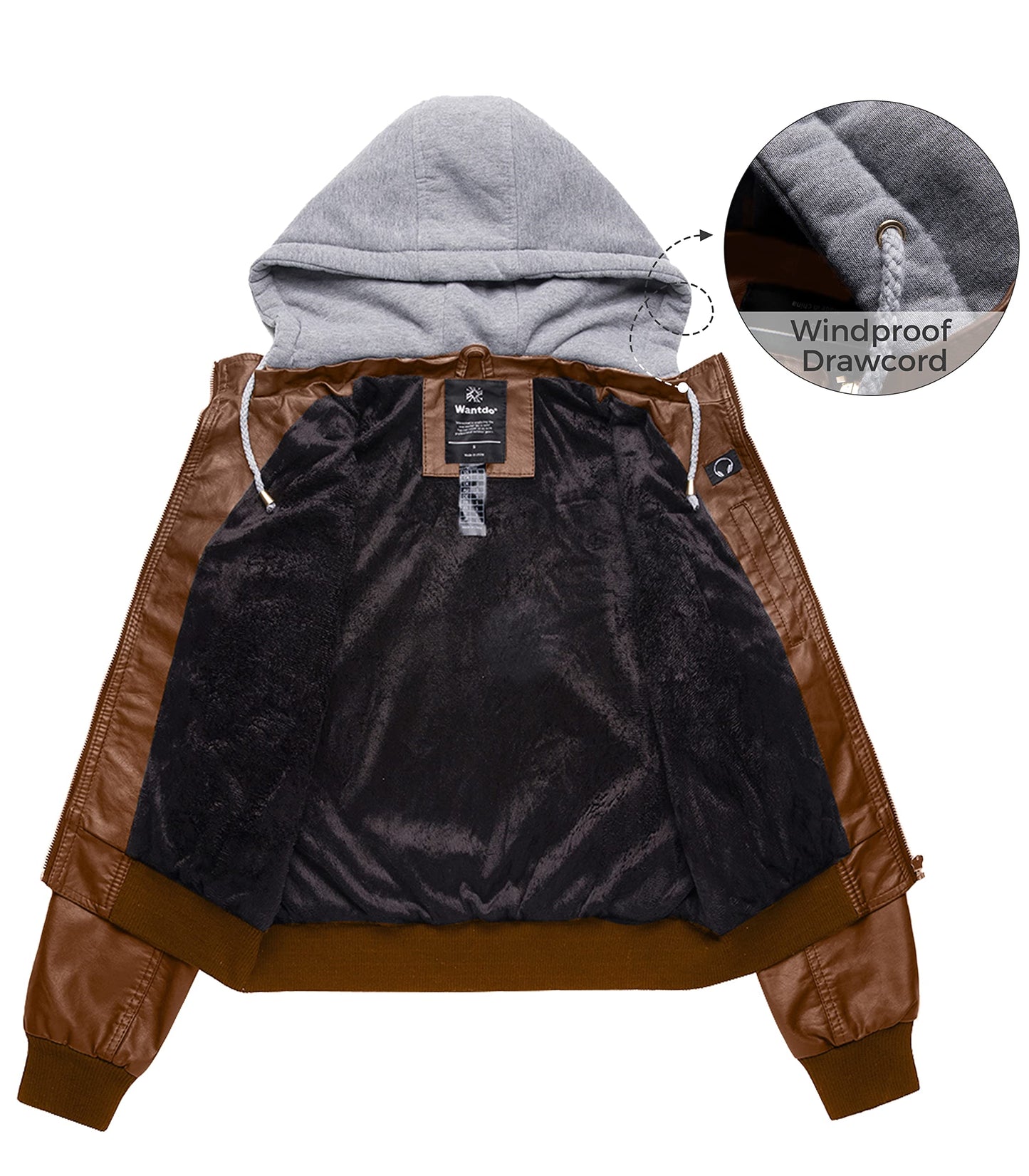 wantdo Women's Faux Leather Jackets Zip Up Motorcycle Short PU Outwear Khaki L