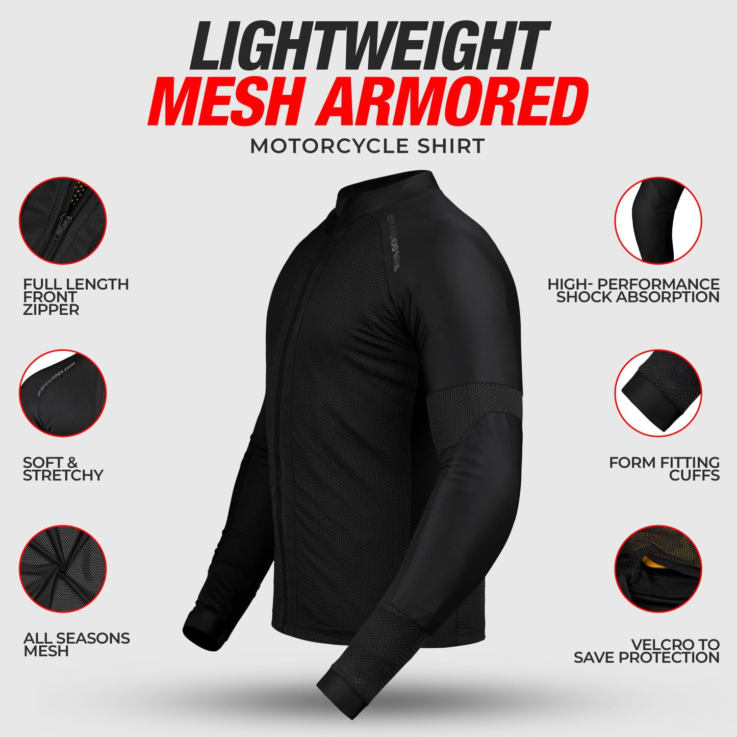 J.A.G. Motorcycle Mesh Shirt for Men with CE Certified Protective Padded Armors | All Season Motorcycle Riding Shirt Black