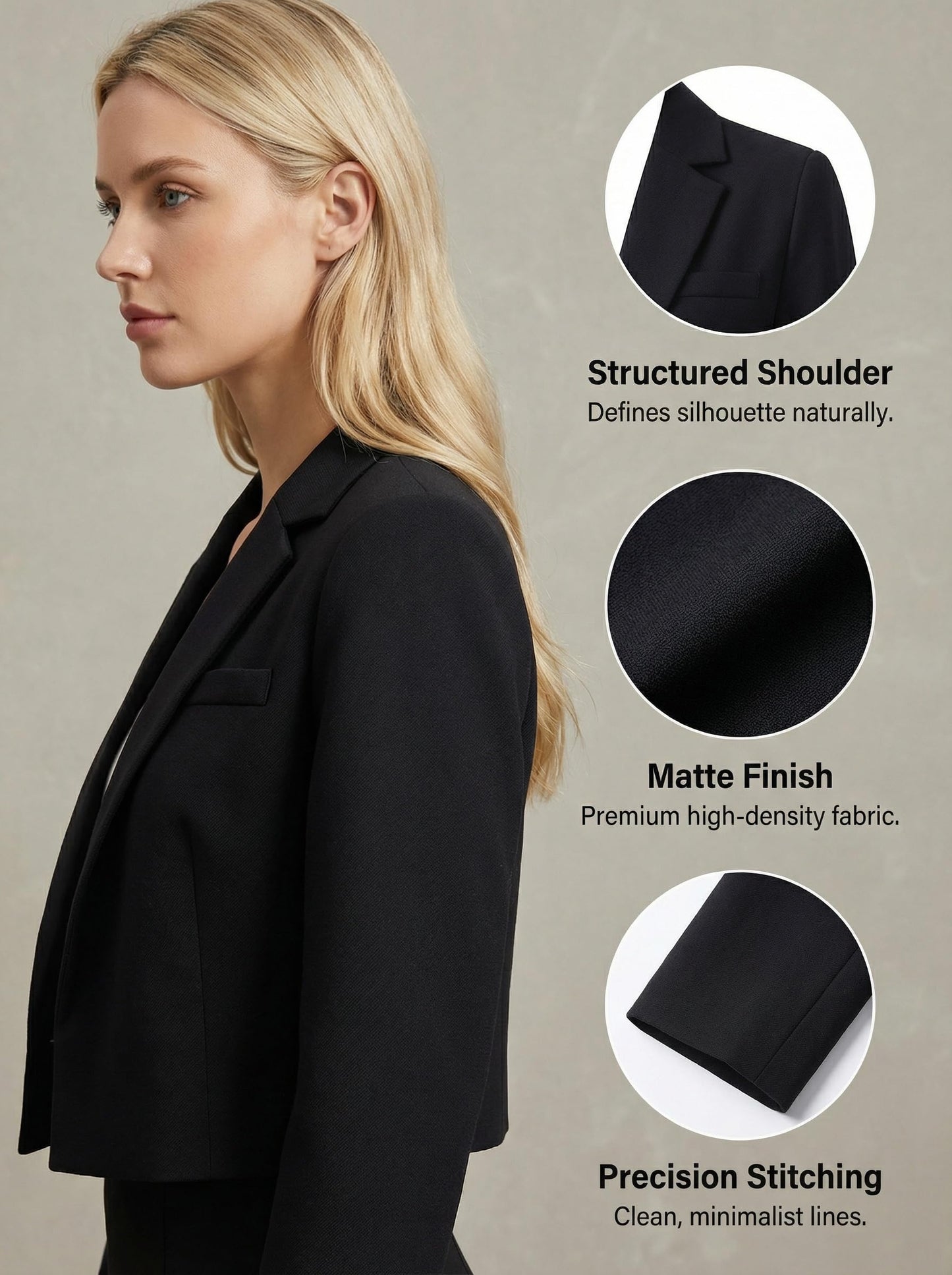 Beninos Womens Long Sleeve Open Front Cropped Blazer Jacket (806 Black, S)