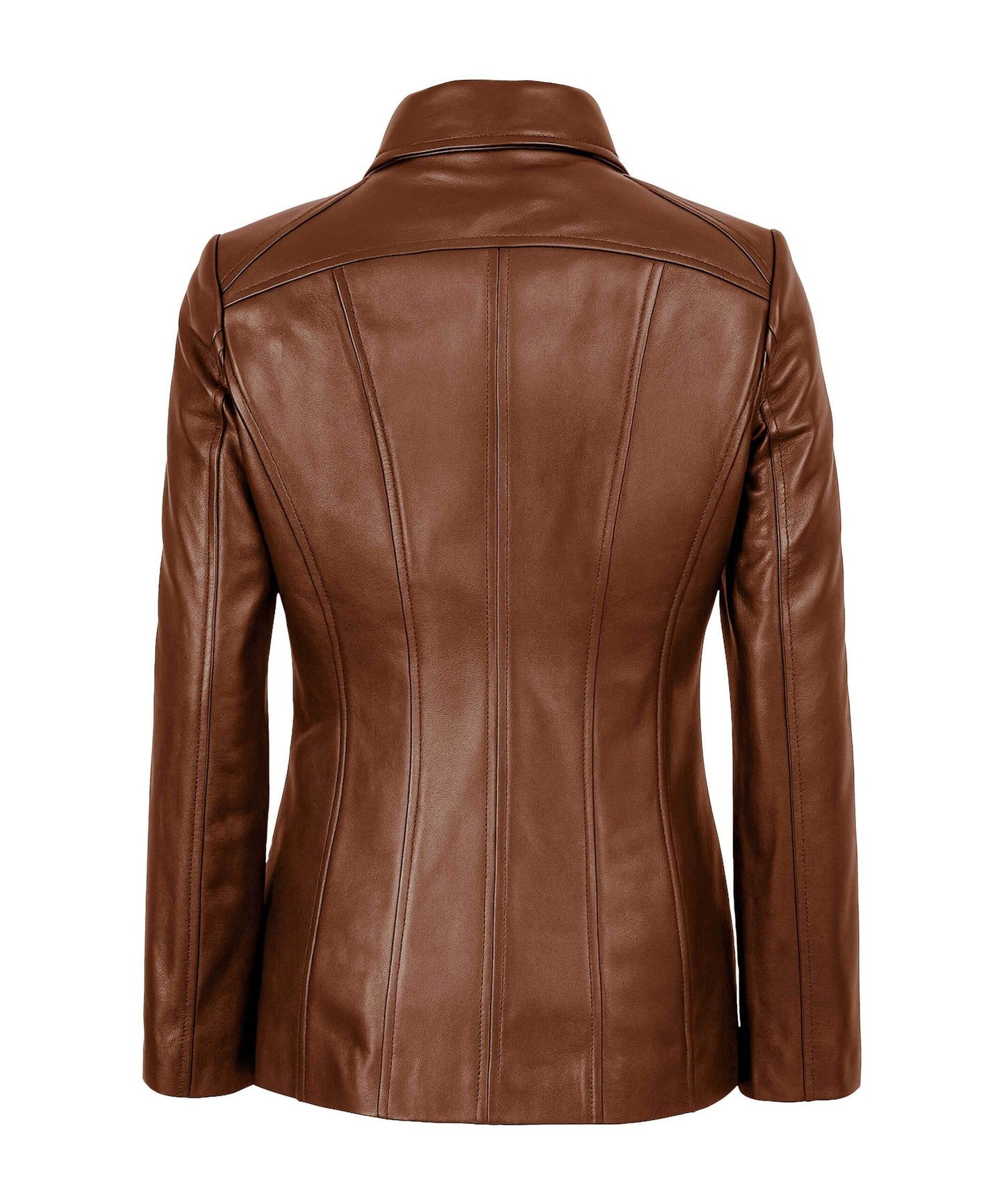TRENDS GENESIS Brown Leather Jacket Women Genuine Lambskin Long Leather Car Coat Office Outerwear L