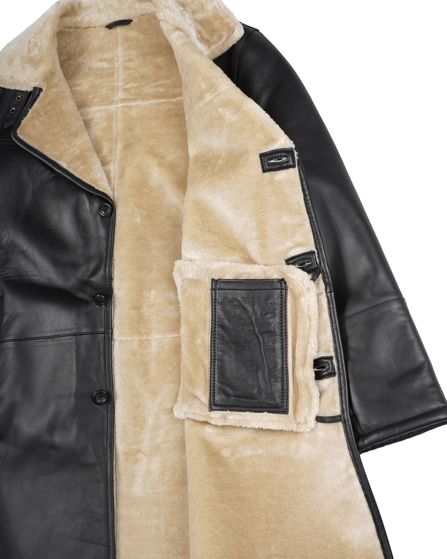 fjackets Genuine Leather Jacket - Turlock Black & Beige Shearling Coat| [1509993] M