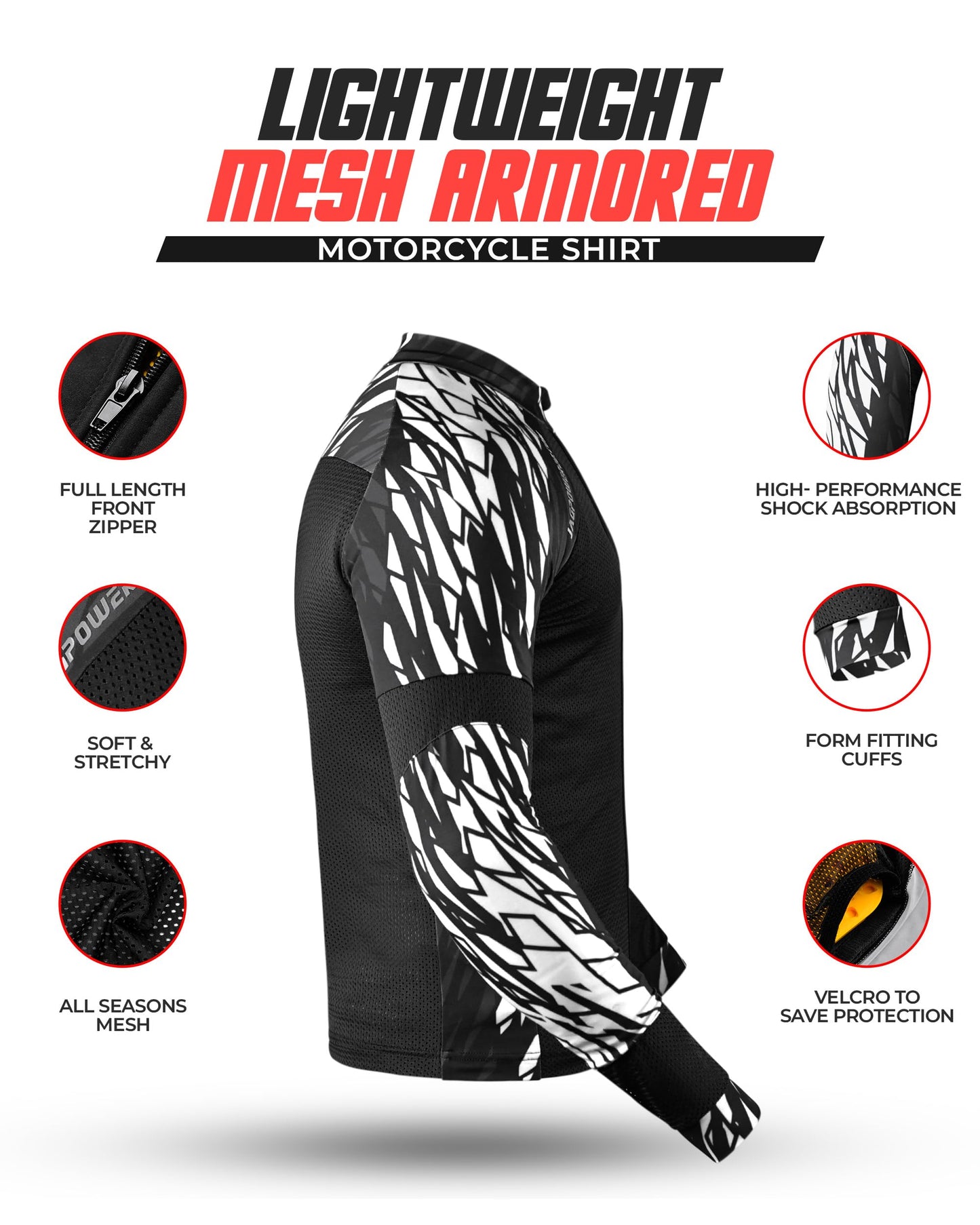 JAG Mesh Motorcycle Protective Shirt, Summer Riding Shirt for Men & Women