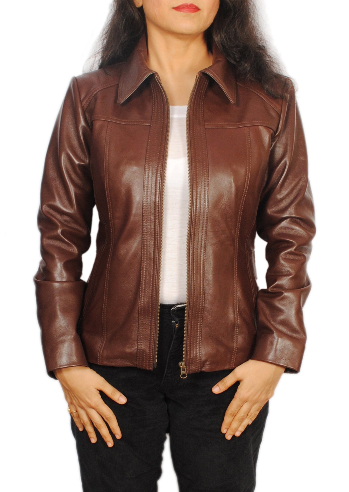 SID Women's Lambskin Leather Short Peacoat Jacket X-Small Bold Brown