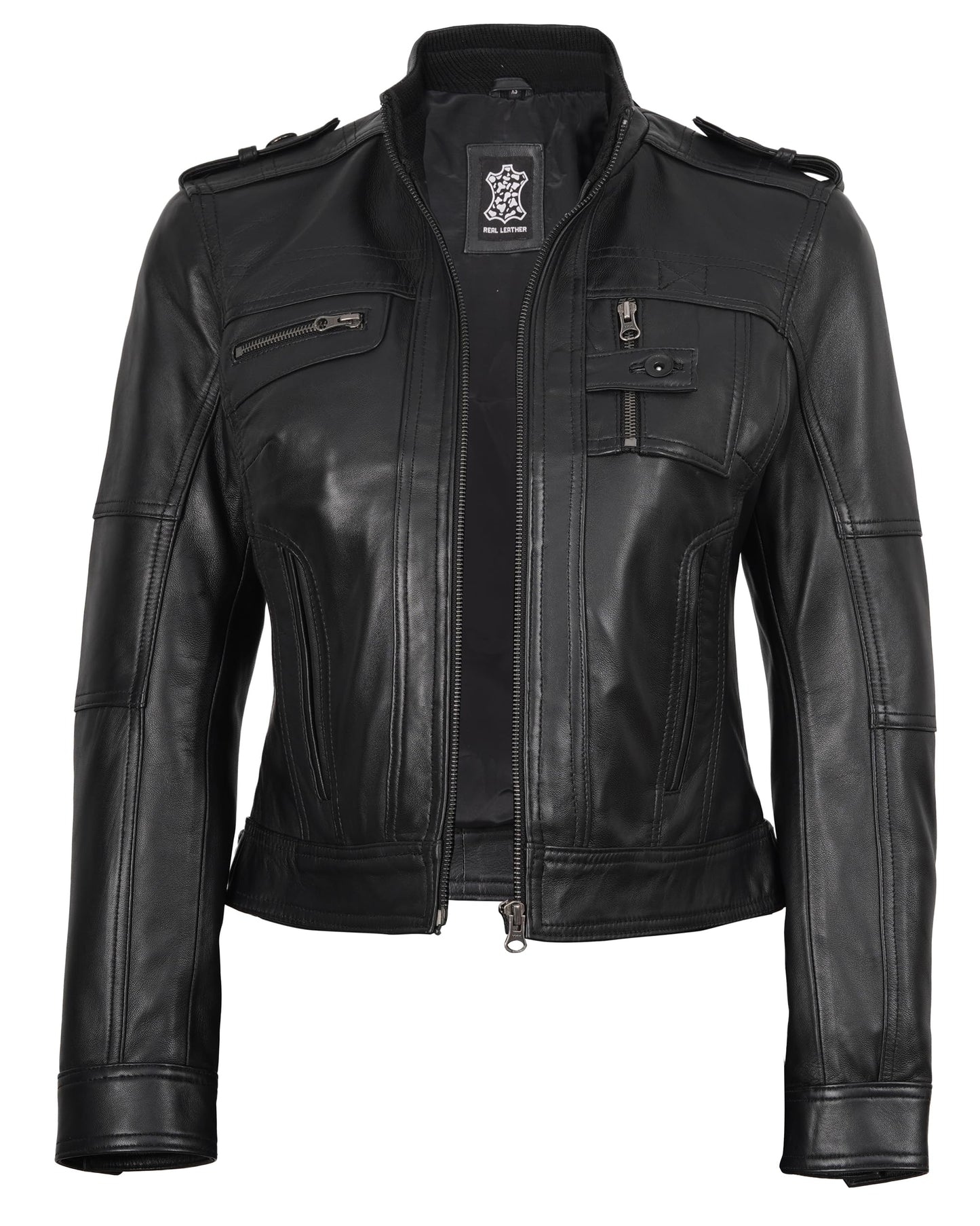 Decrum Café Racer Leather Jacket Women | [1314245] Tavres Black, XL