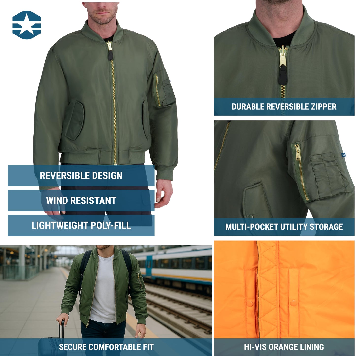Propper Men's MA-1 Flight Jacket, Bomber Style Jacket, Sage, Medium