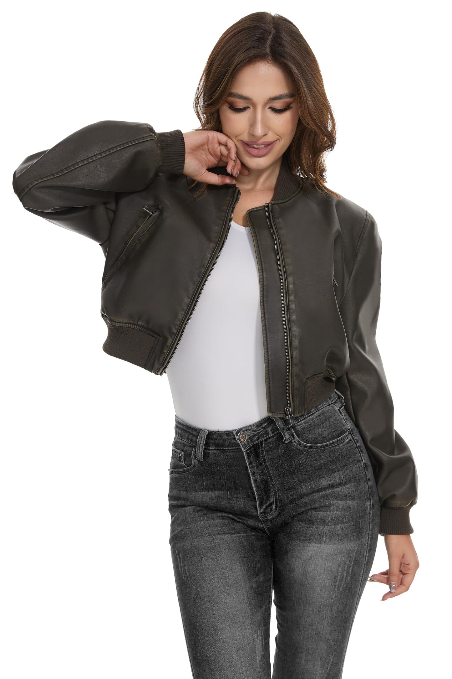Fahsyee Women's Faux Leather Jacket, Moto Belted Biker Coat, Black S