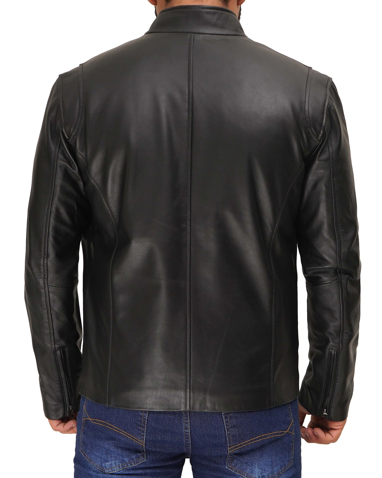 Decrum Black Leather Jacket Men - Mens Motorcycle Jacket | [1100444] Clinton, L
