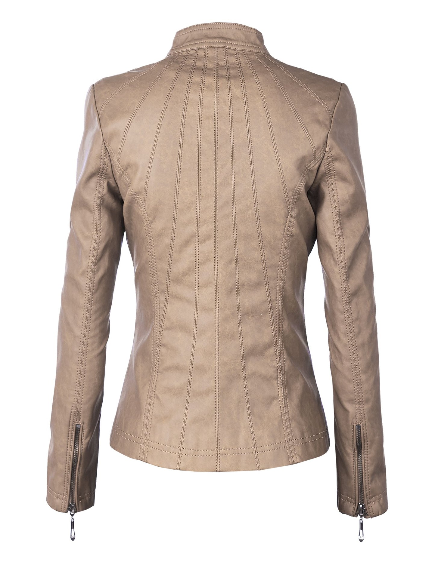 Made By Johnny MBJ WJC877 Womens Panelled Faux Leather Moto Jacket XL Khaki