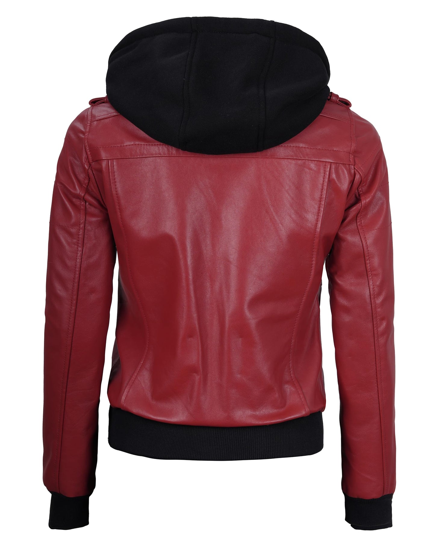 Decrum Hooded Leather Jacket - Leather Bomber Jacket for Women | [1327035] Edinburgh Red, XL