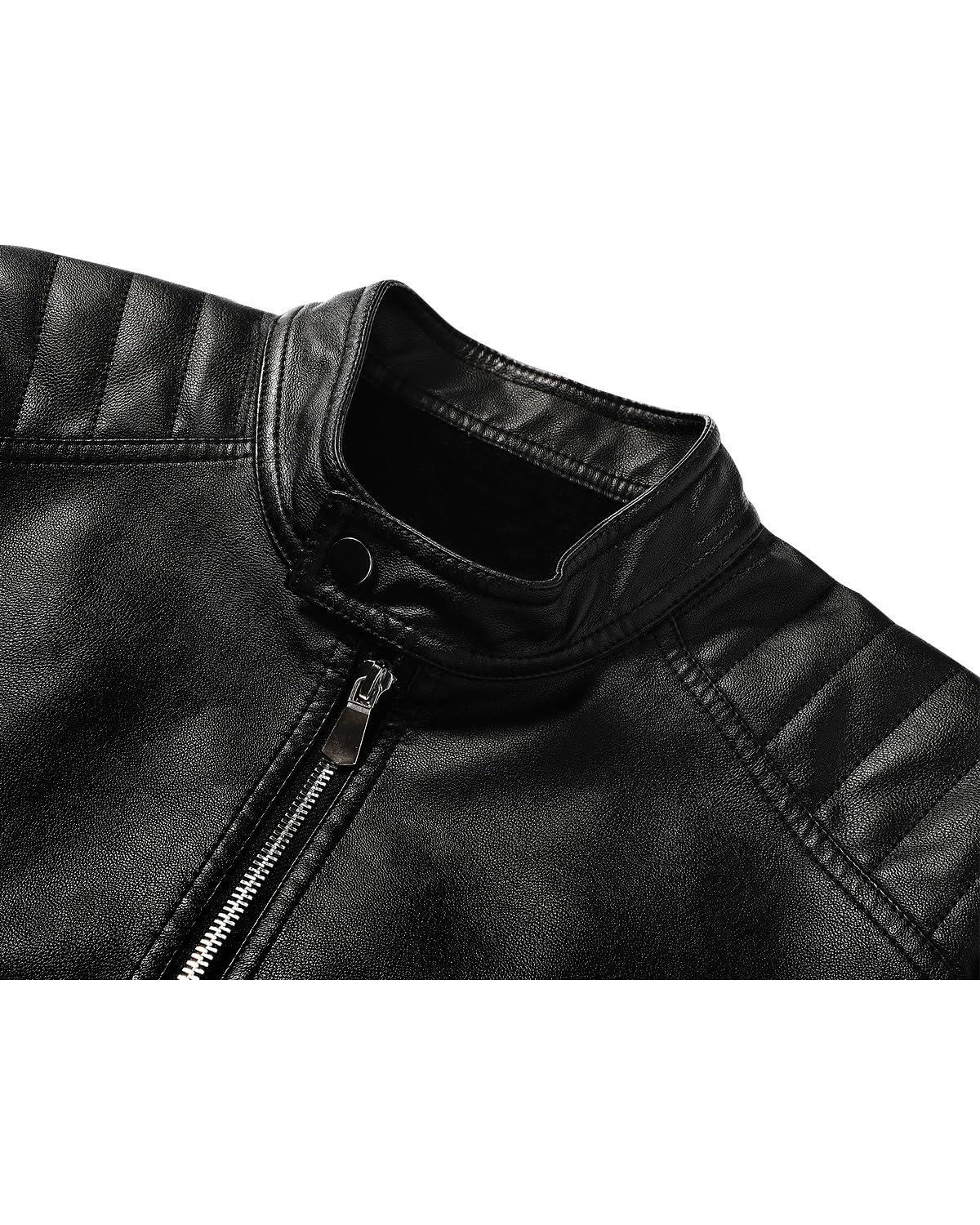 Fairylinks Leather Racer Jacket Men Slim Fit Motorcyle Black Small