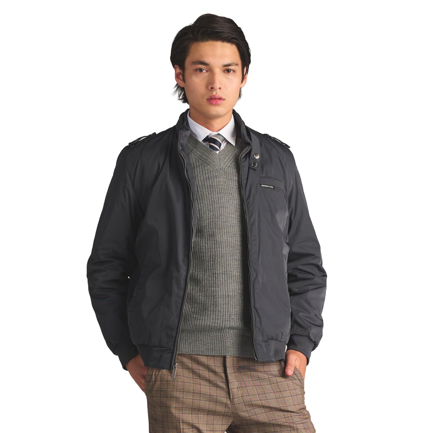Members Only Men's Iconic Racer Quilted Lining & Slim Fit Jacket (Charcoal, Small)