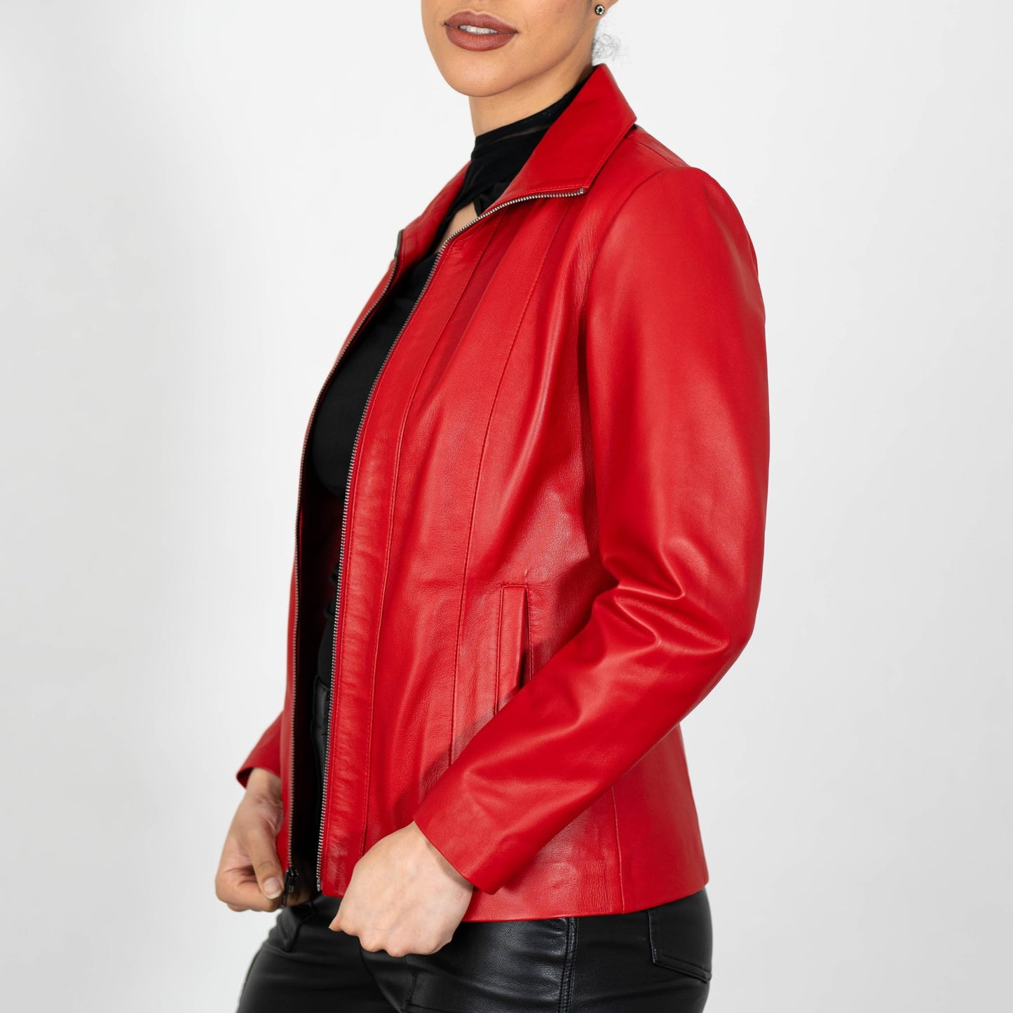BRICK LANE Timeless Design Leather Jacket for Women | Genuine Lamb Nappa Leather Jacket (US, Alpha, Small, Regular, Regular, Red)