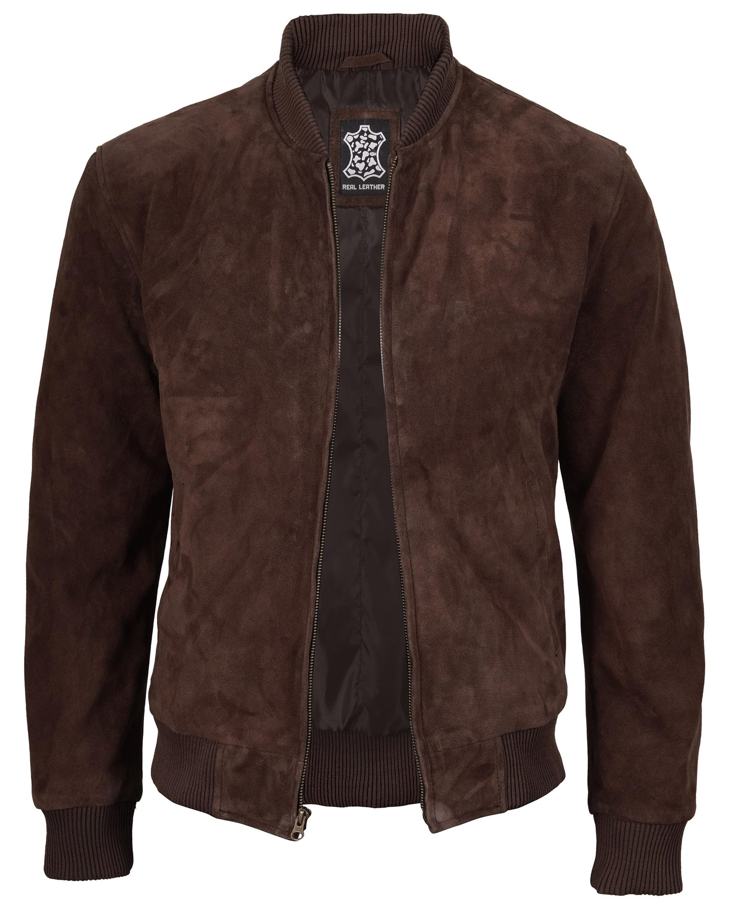 fjackets Real Suede Leather Bomber Jackets For Men - Baseball Leather Jacket- Brown Leather Jackets For Men | [1108784] Adamsville L