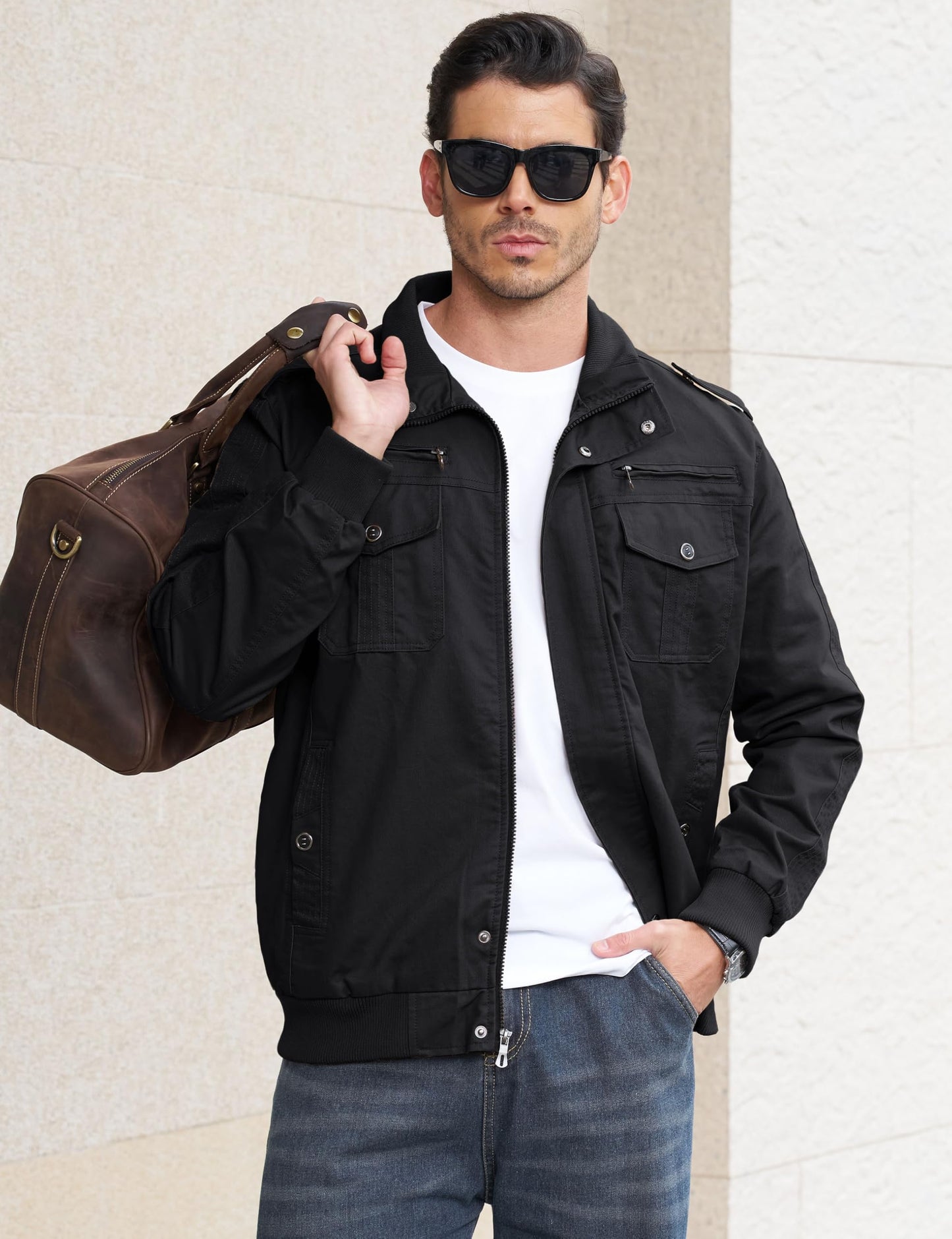 EKLENTSON Mens Fall Flight Bomber Jackets Lightweight Military Coat Black M
