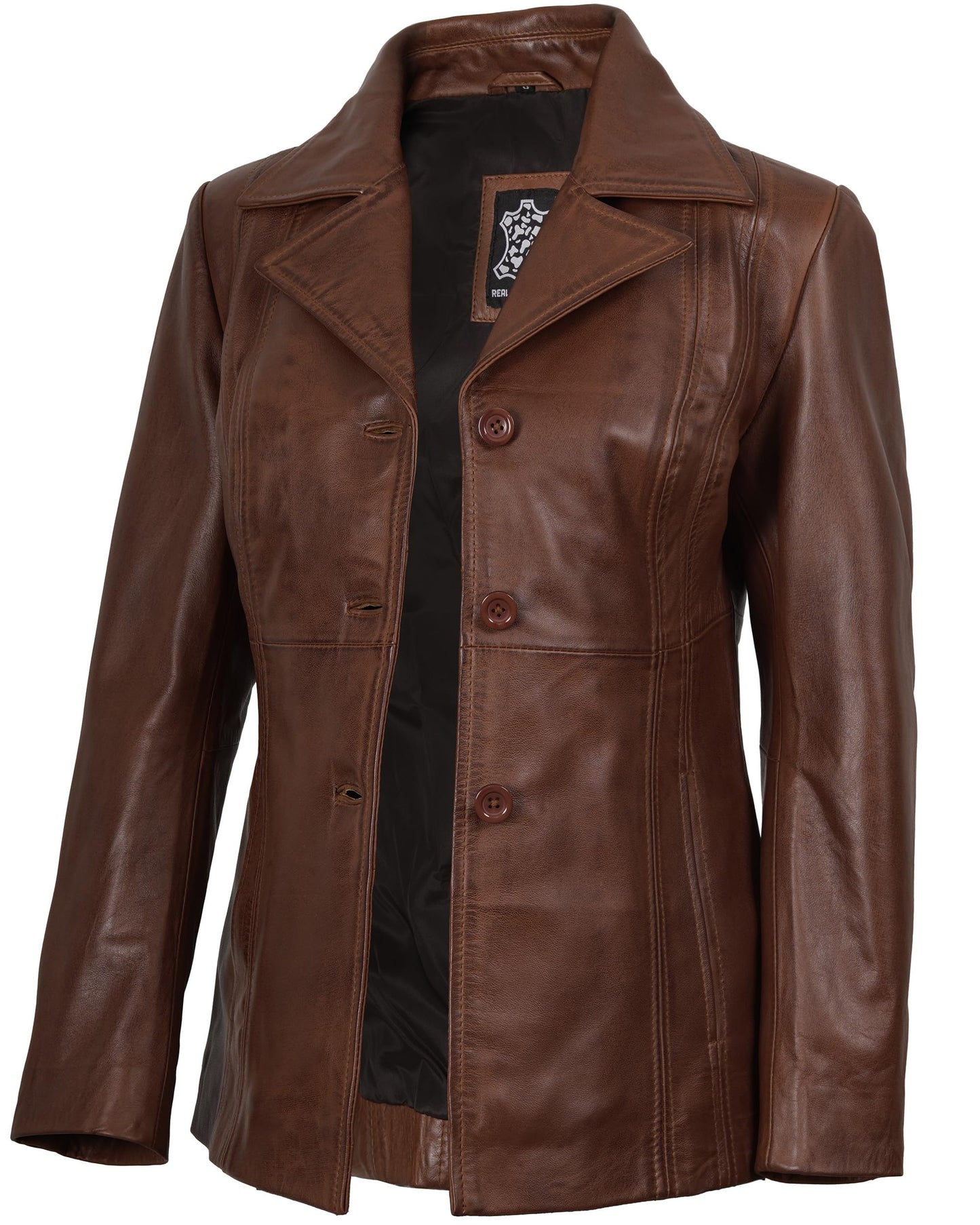 Blingsoul Disc Brown Womens Leather Blazer - Real Leather Jacket Coat For Women | [1304952] Bitonto Brown, S