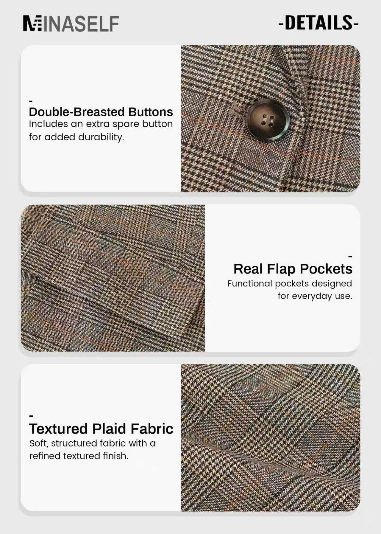 Mina Self Plaid Blazer Jacket for Women Houndstooth 2026 Fall Winter Business Caual Tan Brown Work Office Womens Trendy Boyfriend Professional Fashion Dressy Ladies Women's Blazers & Suit Jackets