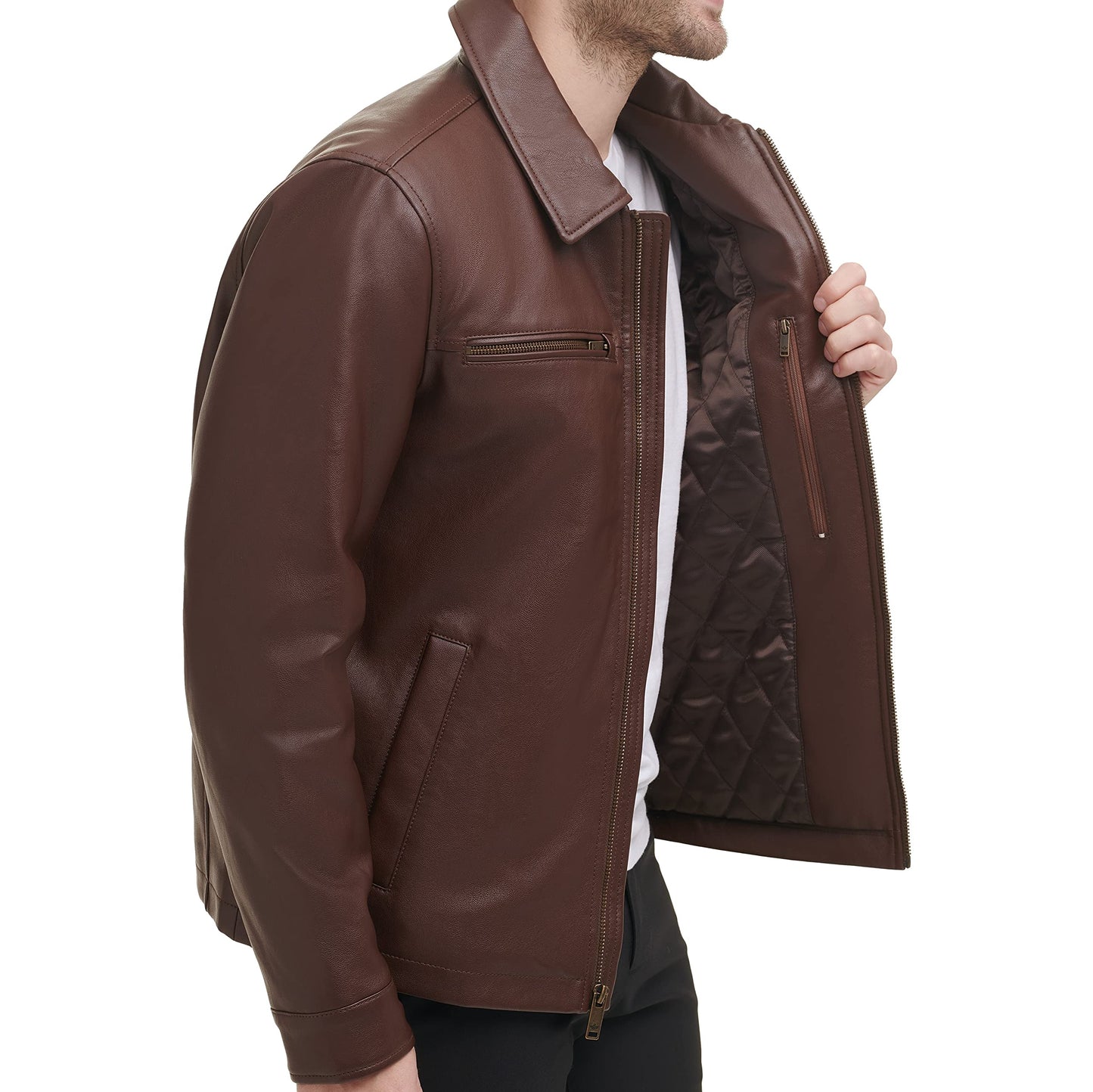 Dockers Men's James Faux Leather Jacket, Sienna Brown w. Chest Zip, Medium