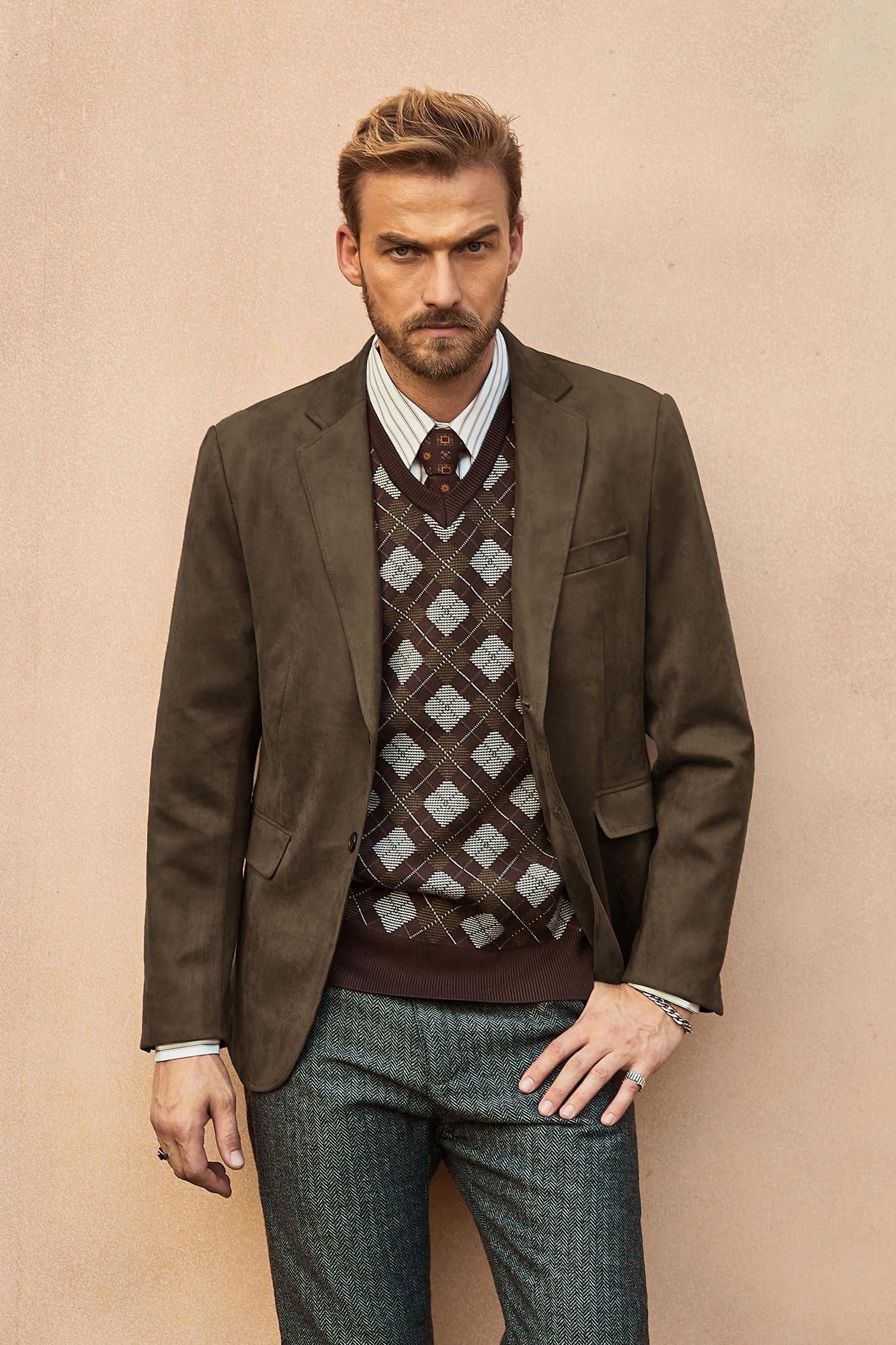 PJ PAUL JONES Mens Sport Coats Casual Two Button Blazer Regular Fit Faux Suede Blazer Jacket Dark Brown M