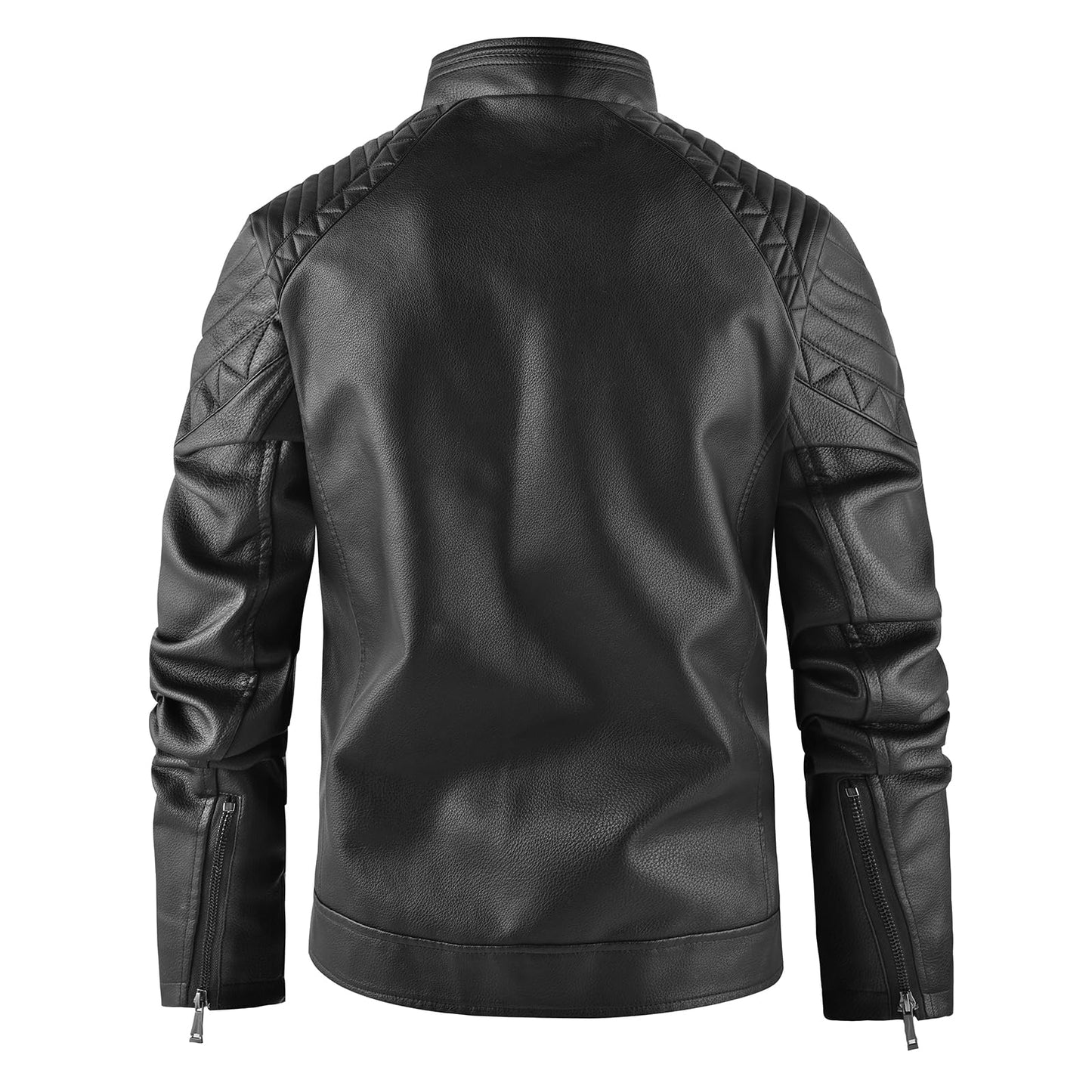 LEDUNTINO Men's Leather Jacket, Stand Collar PU Faux Leather, Zip-Up Motorcycle Bomber Jacket, Slim Fit Biker Coat Black Large