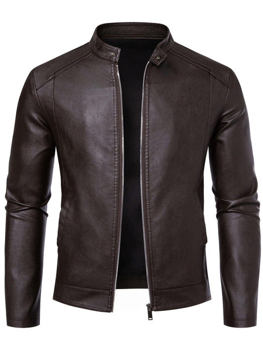 Dark Brown Leather Jacket Men Faux Leather Motorcycle Jackets Biker Coat L
