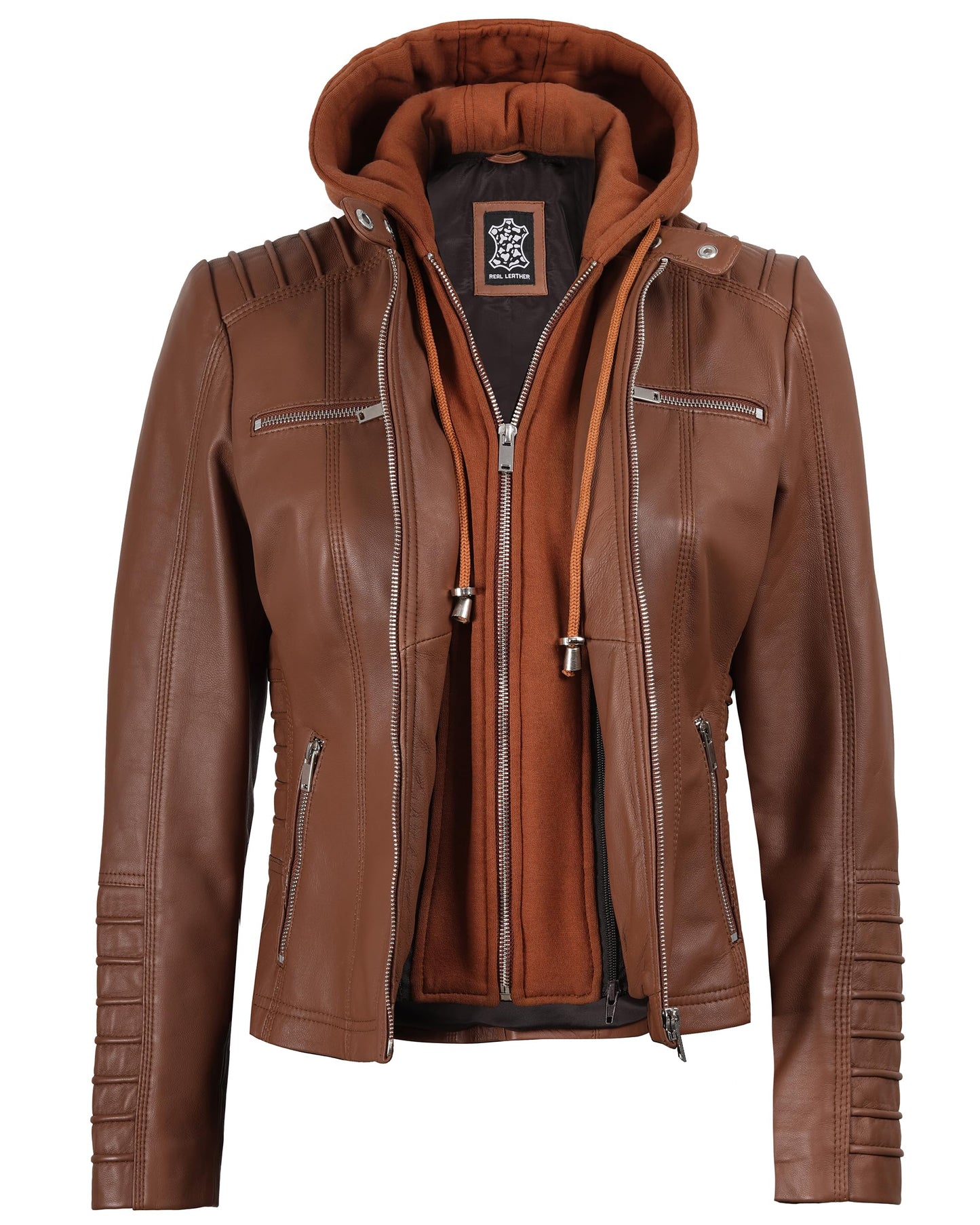 Decrum Womens Real Leather Jacket Hooded - Leather Jacket Women With Hood | [1309203] Helen Brown, M