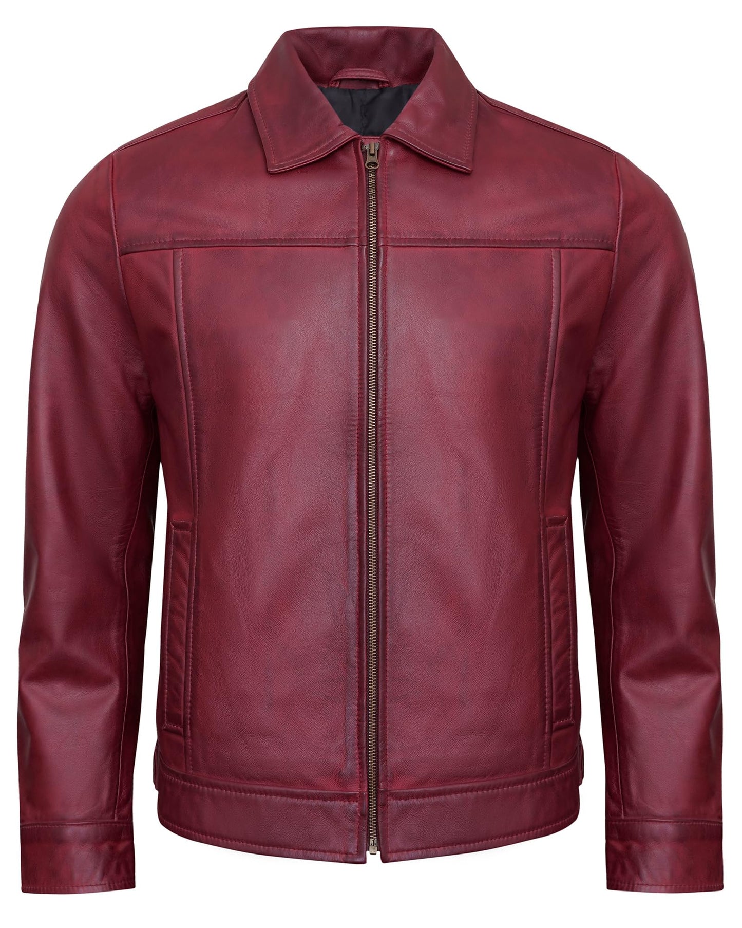 UrbanFocal Maroon Leather Jacket For Men - Real Lambskin Vintage Leather Jackets | [101001905] J.Wick Maroon, XL