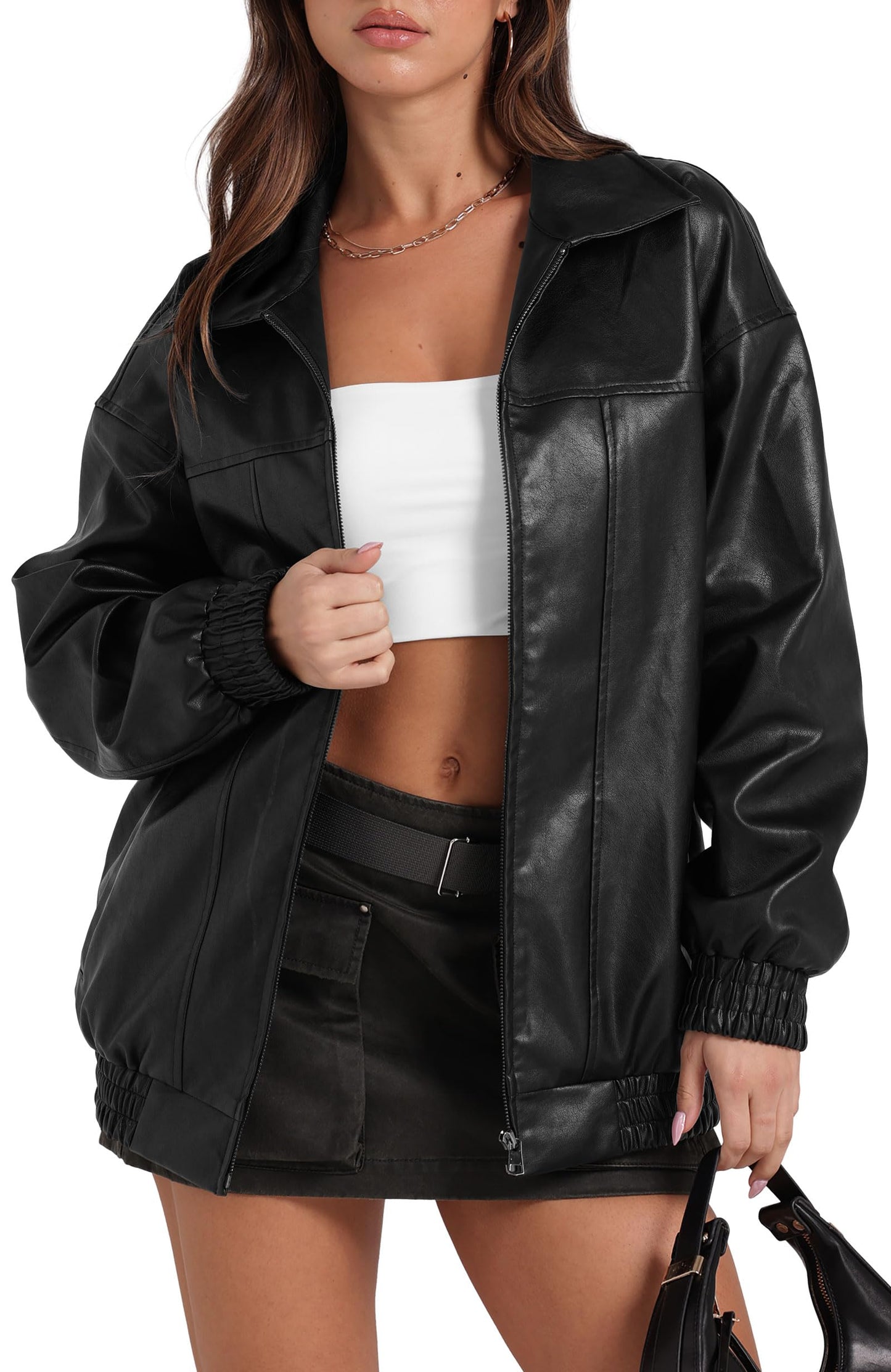 Sampeel Leather Jacket Women Cute Motorcycle Biker Leather Coats Vintage 2025 Fall Fashion Outfits Winter Clothes Black S