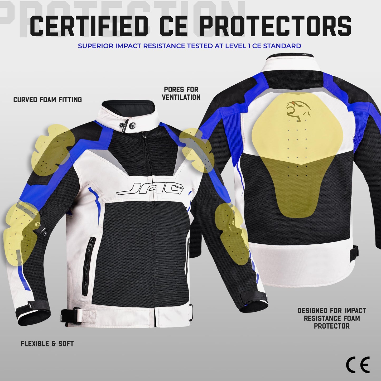 J.A.G. JAG Mesh Motorcycle Biker Jacket-CE Level 1 Armor Motorbike Jacket Men-High Visibility Riding Jacket with Armor (US, Alpha, XX-Large, Regular, Regular, Blue)