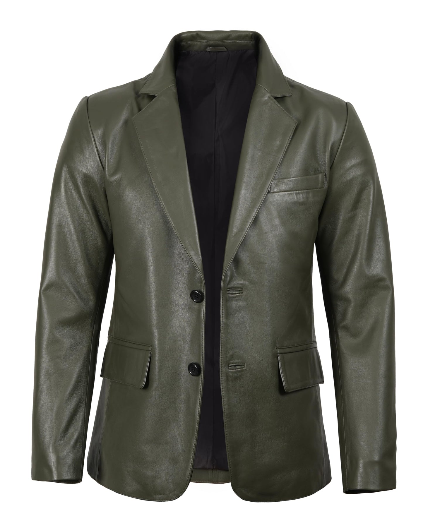 fjackets Lambskin Leather Jacket Classic Style Leather Blazer for Men Leather Coat For Men, 2 Button Blazer Olive Green| [1123805], XL