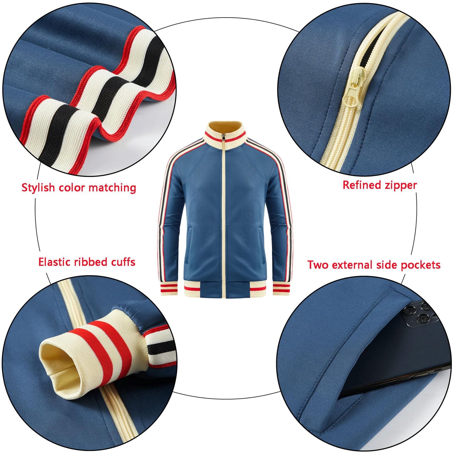 dioxoib Track Jacket Men Light Full Zip Up Running Jackets Tracksuit Long Sleeve Track Suits Sportswear Top Blue JK-TZ004-XL