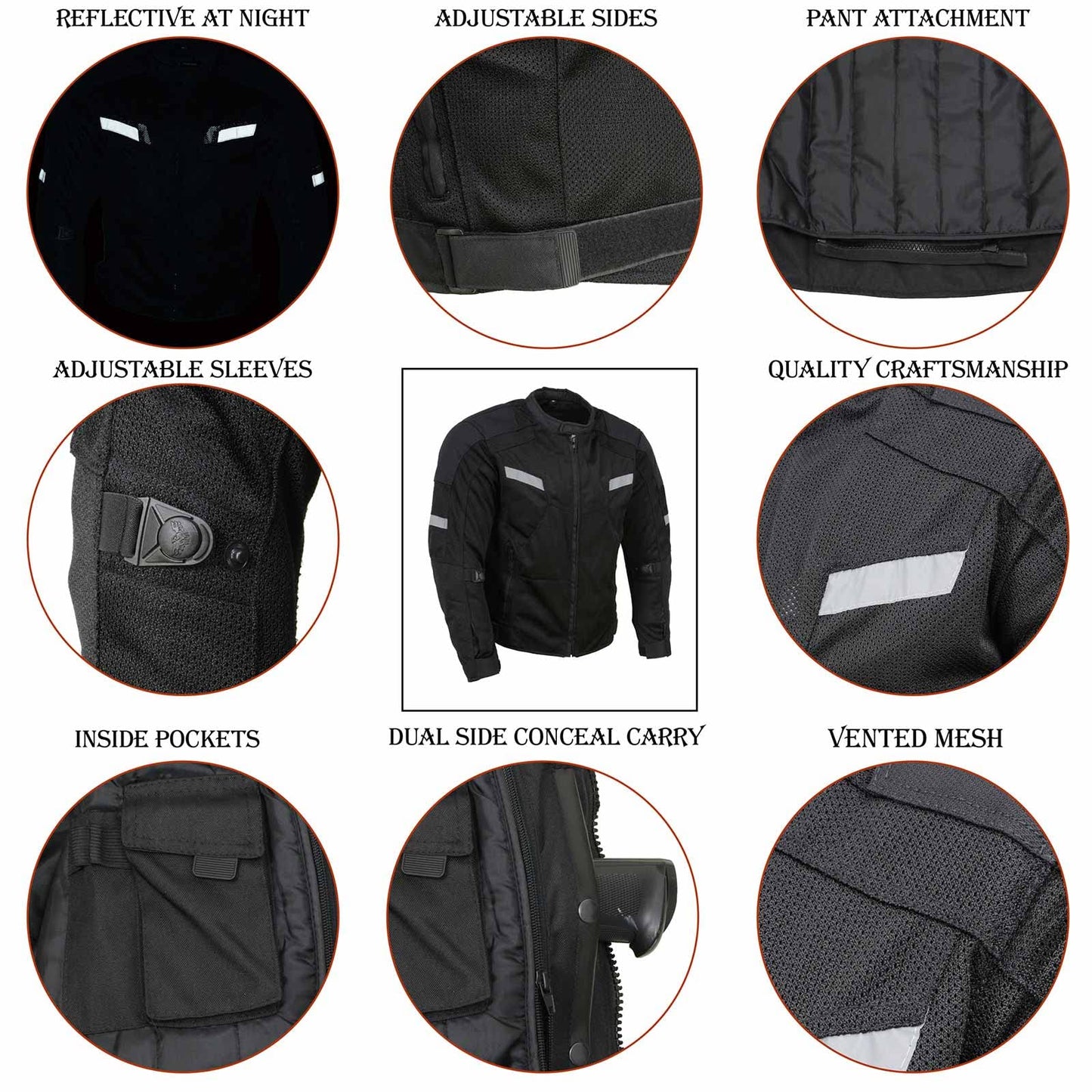 Milwaukee Leather MPM1792 Men's Black CE Armored Textile Motorcycle Jacket- All Season Biker Jacket -Large