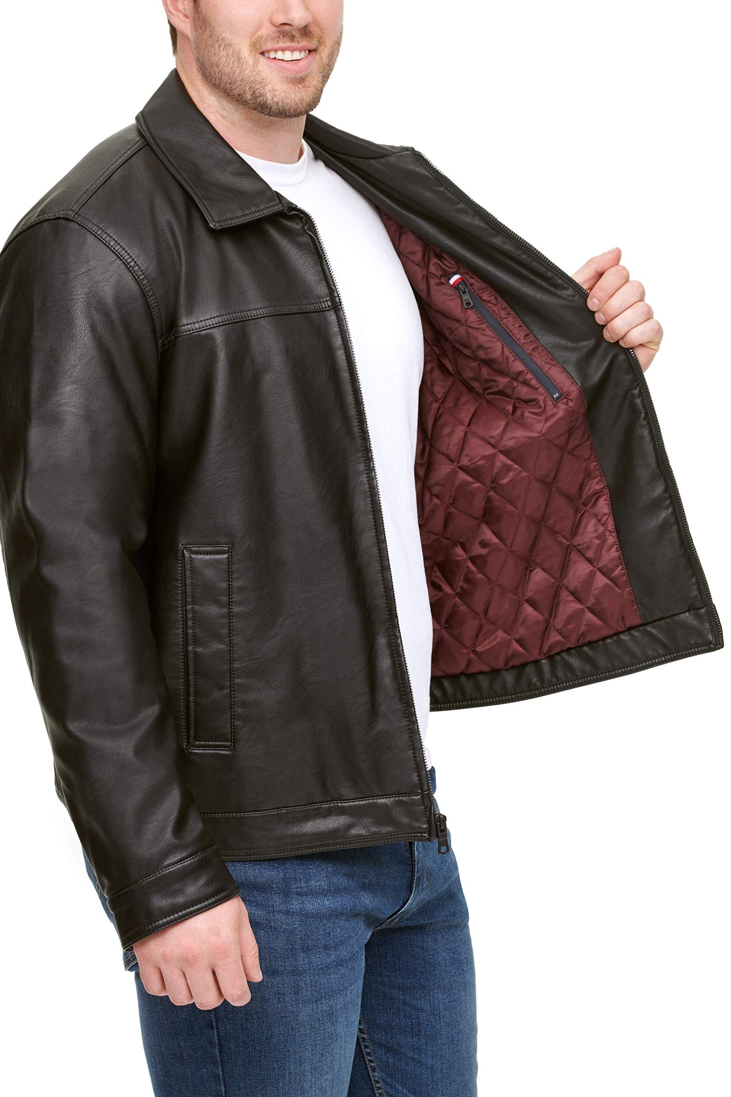 Tommy Hilfiger Men's Classic Faux Leather Jacket, black, Large