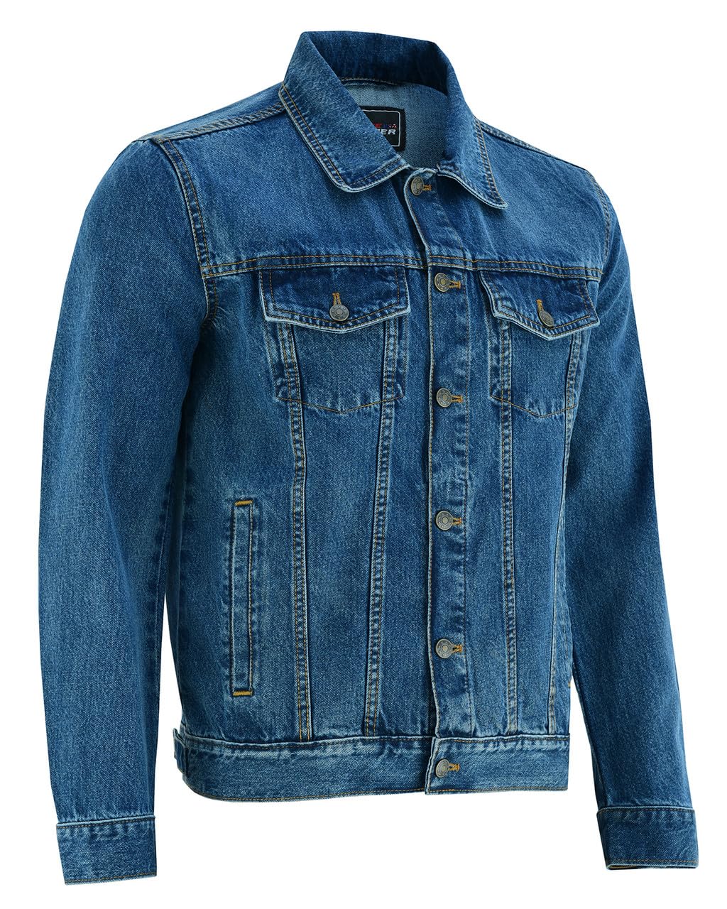 Vance VB510BL Men's Blue Heavy Duty Trucker Denim Button Front Motorcycle Jacket (Blue, XL)