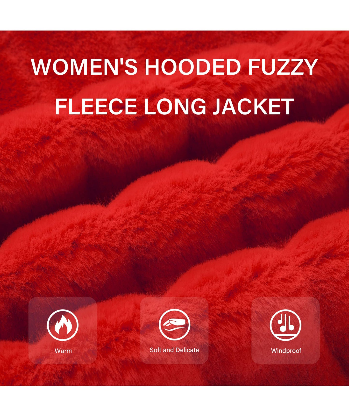 RISISSIDA Women Long Faux Fur Coat Fuzzy Jacket with Hood Fleece Winter Fall Thermal Shearling Warm Fluffy Furry Overcoat B Red 120757A X-L