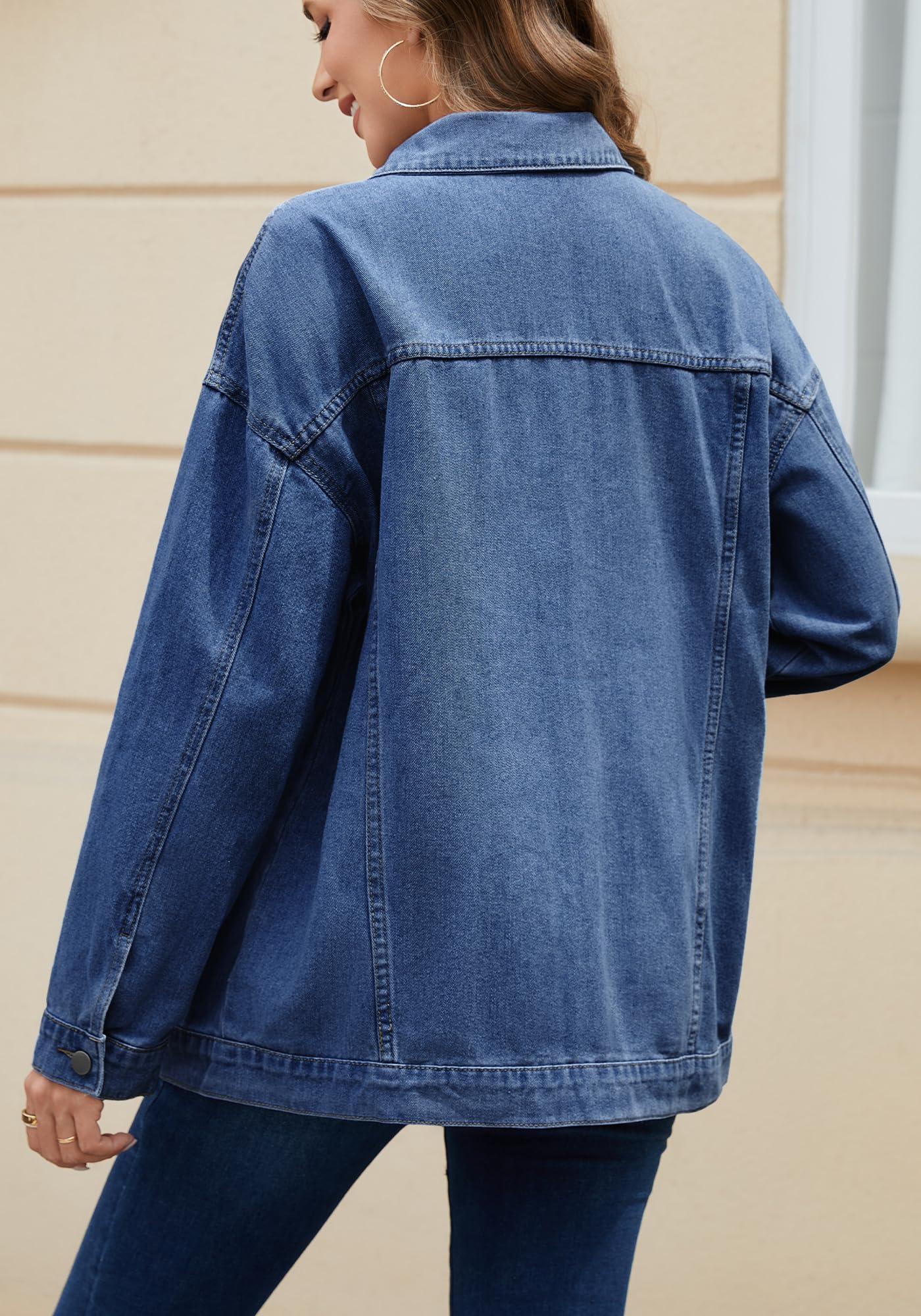 Dofancy Women’s Oversized Jeans Jacket Classic Button Down Denim Jacket for Women Loose Fit Boyfriend Biker Coat Nashville Outfits