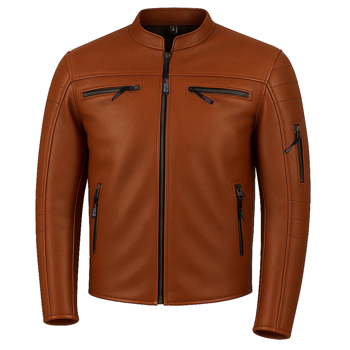 REVOLT Men's Motorcycle Jacket, Natural Buffalo Leather, CE Armor - Ventilation, Cruiser Motorbiker Touring Biker Tan XXL