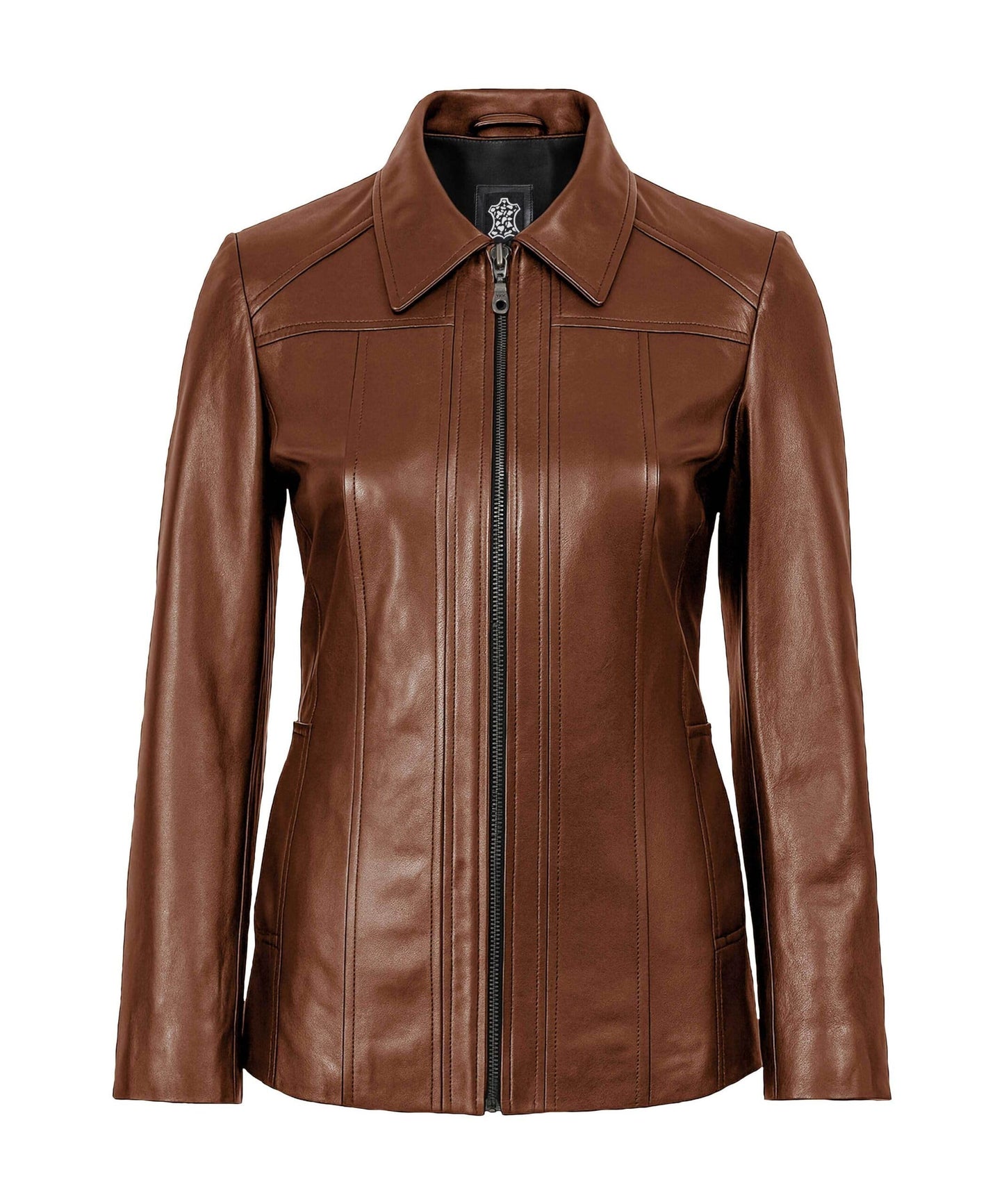 TRENDS GENESIS Brown Leather Jacket Women Genuine Lambskin Long Leather Car Coat Office Outerwear L
