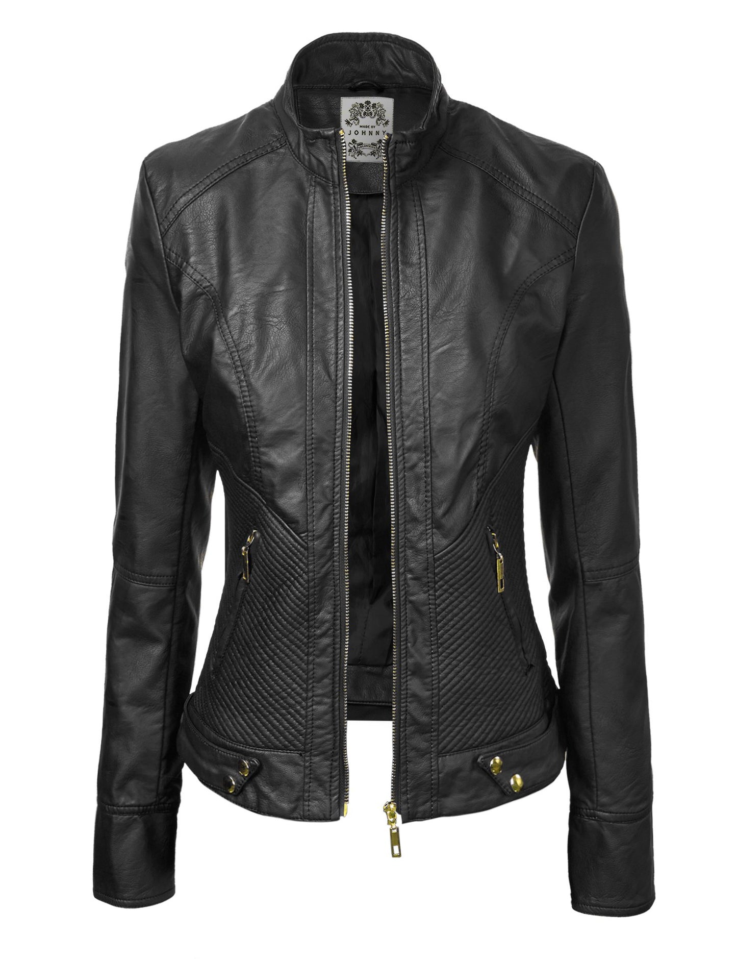 Made By Johnny MBJ WJC747 Womens Dressy Vegan Leather Biker Jacket L Black