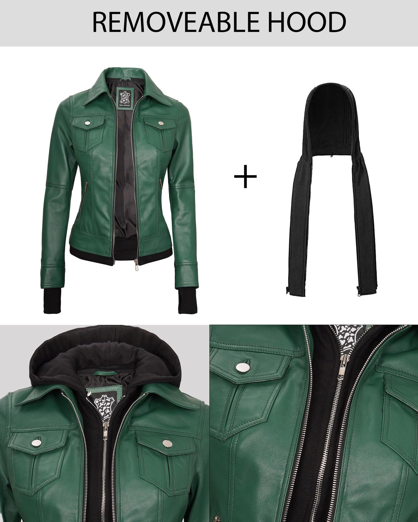Decrum Leather Motorcycle Jacket Women - Women Leather Jacket | [1323865] Trle Grn, XL