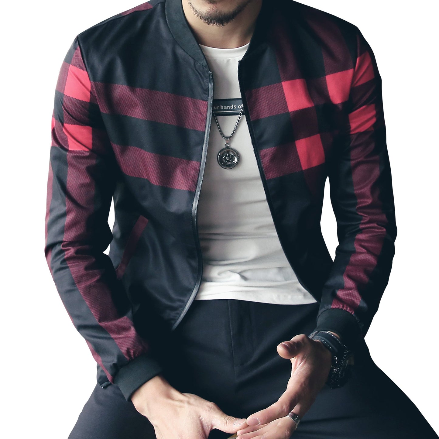 LOGEEYAR Men's Bomber Jacket Casual Lightweight Jacket Color Block Windbreaker Coat with Pocket