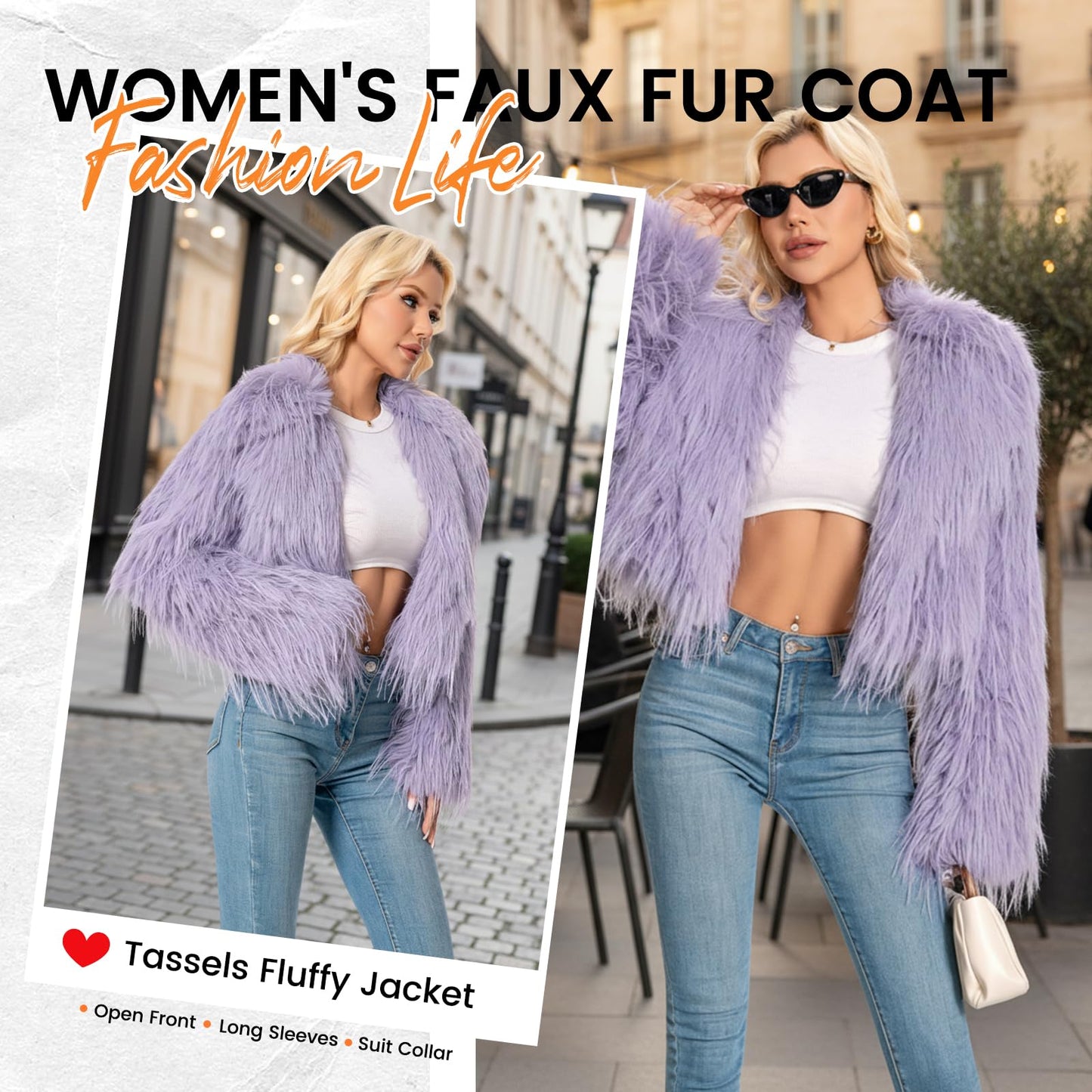 WELLATENT Fur Coats For Women,Plus Size Cropped Faux Fuzzy Jacket Fluffy Fall Coat.