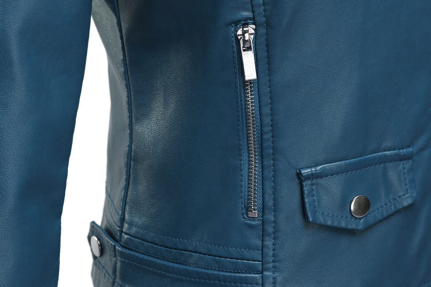 Tanming Women's Faux Leather Moto Biker Short Coat Jacket (Blue-M)