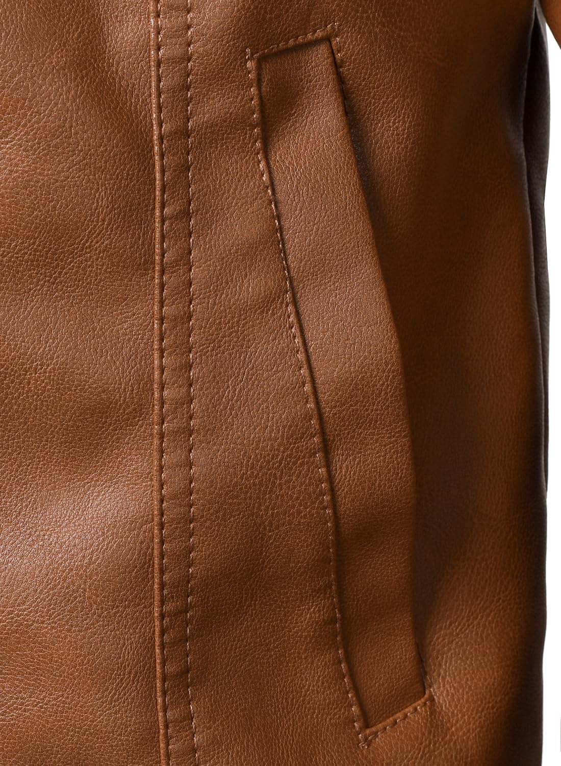 HOOD CREW Mens Leather Jacket Motorcycle Biker Jackets Casual Lightweight Faux Leather Outwear Light Brown M