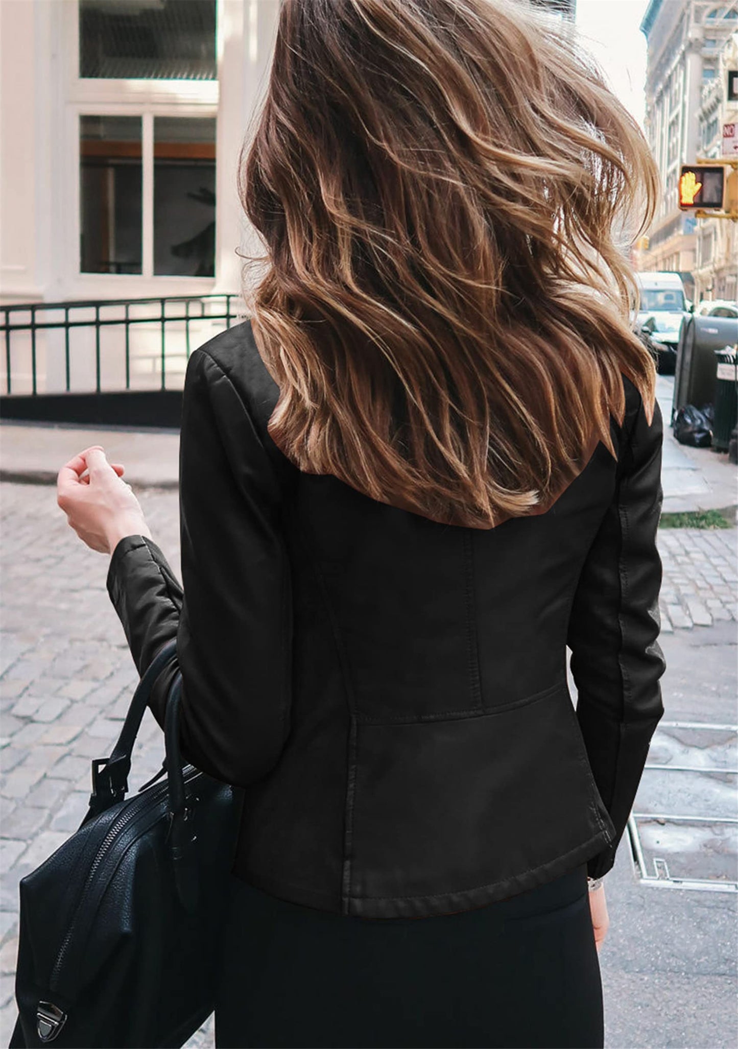 YMING Sim Fit Faux Leather Blazer for Womens Long Sleeve PU Jacket Zipper Front Trench Coat Plus Size Blk 3XL