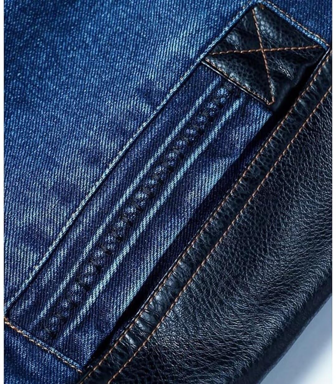 FTIMILD Men's Vintage Denim Jacket Casual Windproof Biker Jacket Jean Jacket with Faux Leather Patchwork